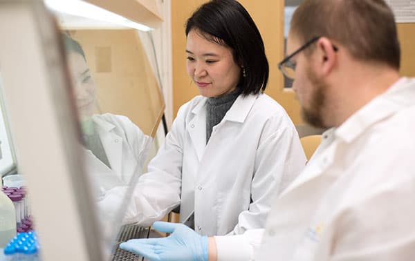 Two research training applicants working through some testing.