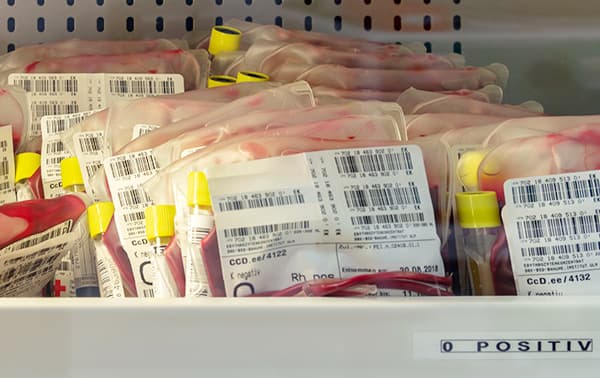 Blood products sitting on shelf.