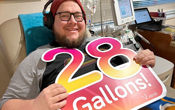 Happy donor who has reached the 28 gallon level!