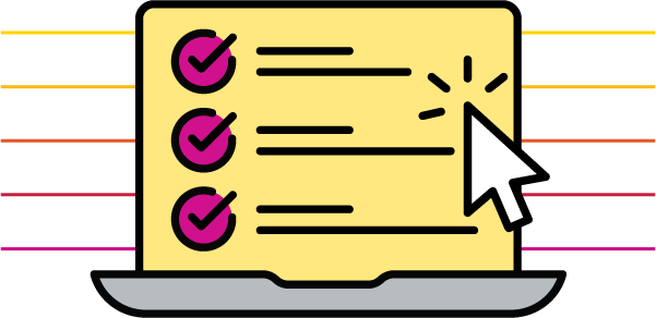 Computer icon with a checklist on the screen.