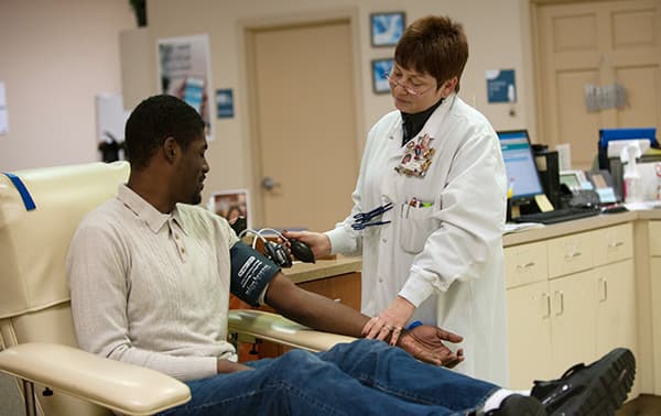 James, giving blood.