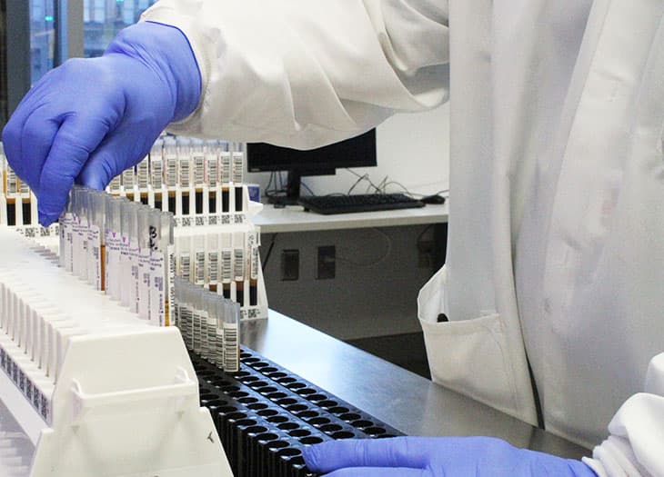 Testing lab with a tray of samples.