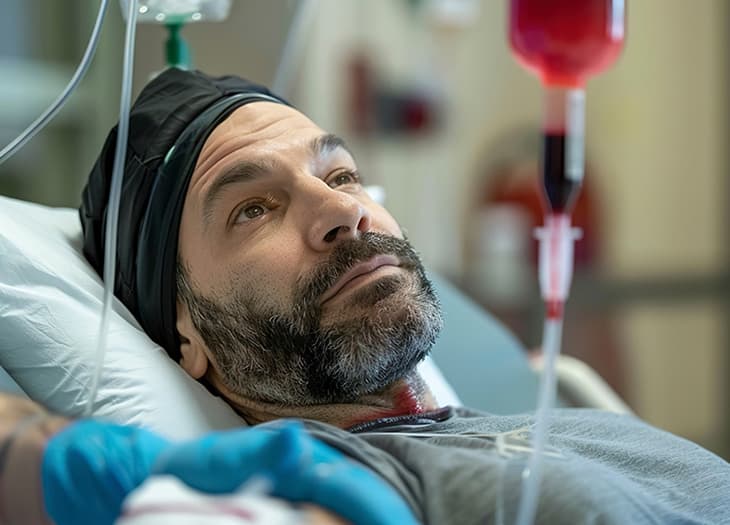 A patient receiving transfusion treatment.