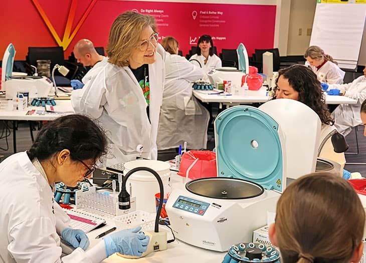 Sue Johnson leads a group of students.